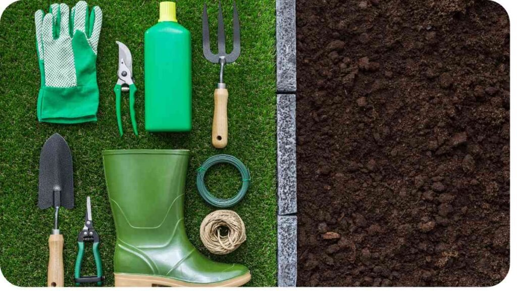 various gardening tools and tools on the grass