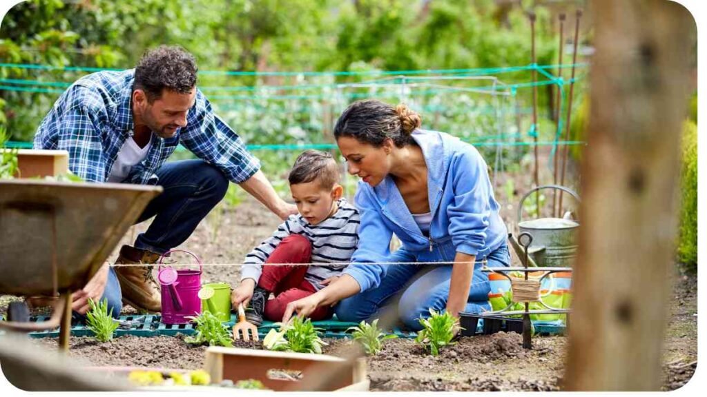 a person with a child in the garden