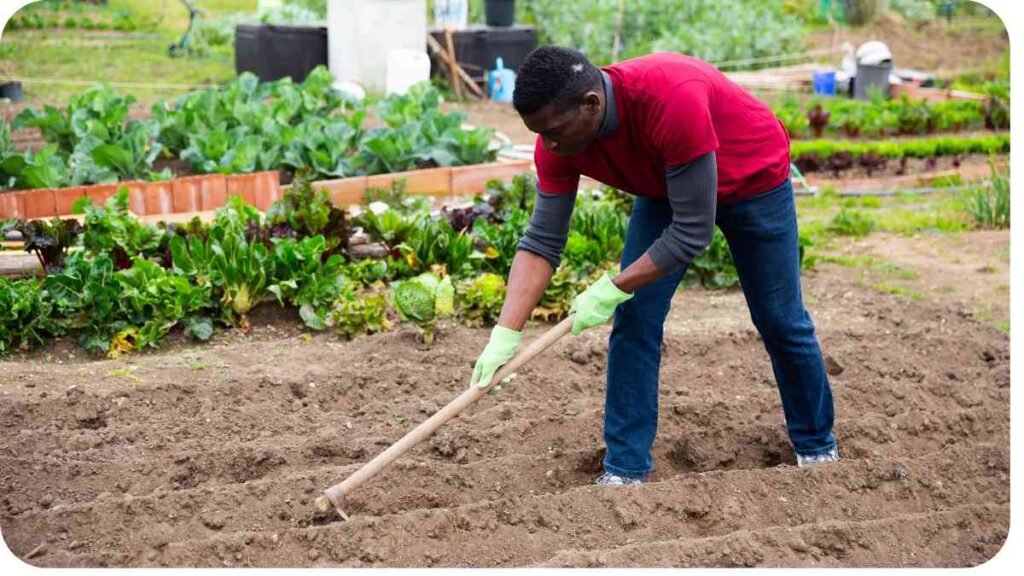 a person is working in the garden with a rake